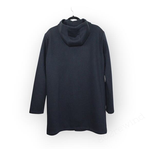 Large Zara Man Duffel Overcoat Navy Blue Poly-Cotton Weave Zip Snap Hood - Picture 4 of 14